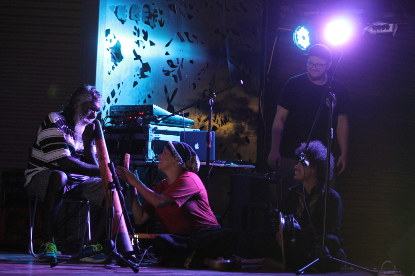 Rapai, Talempong, and Didjeridu are being played together at Reconnecting our Connection concert at Yirkalla Art Centre
